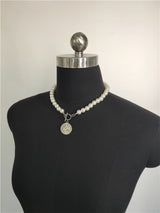 Portrait Round Coin Pendant Pearl Chain Necklace – Jewelry Gift Ideas — 3