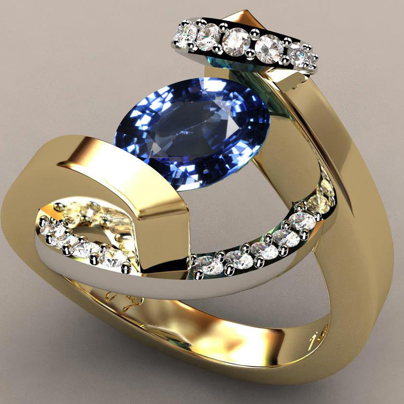 18K Gold Plated Sapphire Two-tone Ring For Women – Gifts for Her — 1