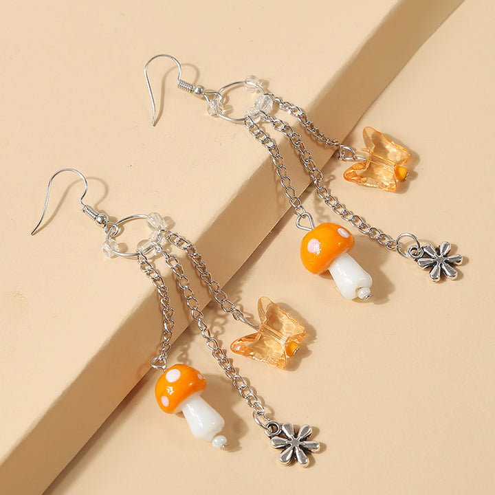 Long Chain Butterfly Mushroom Earrings For Women – Gifts for Her — 1