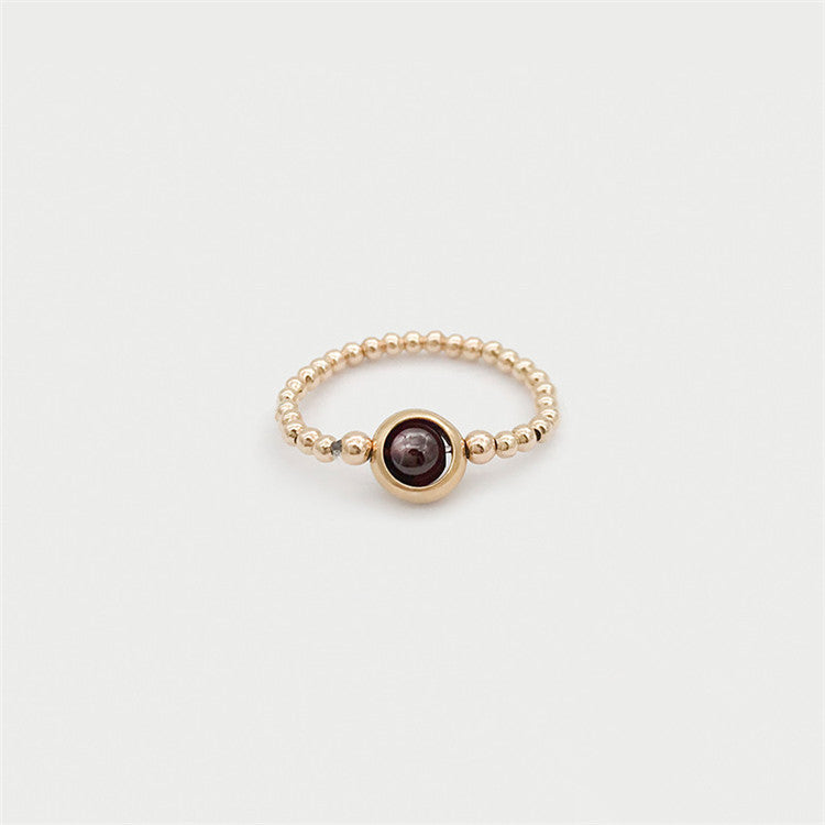 Fashion Gold-Covered Natural Garnet Round Bead Ring – Stylish Gifts — 1
