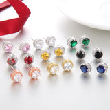 Round Sapphire Blue Red Stud Earrings AAA Zircon – Jewelry Gift Ideas — 13