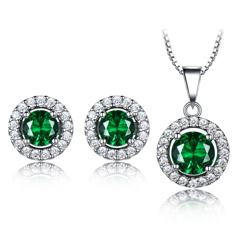 Emerald 925 Sterling Silver Round Earrings Pendants – Birthday Gifts — 1