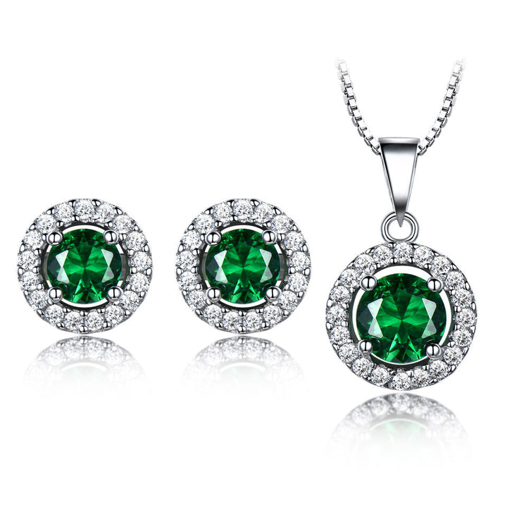 Emerald 925 Sterling Silver Round Earrings Pendants – Birthday Gifts — 1