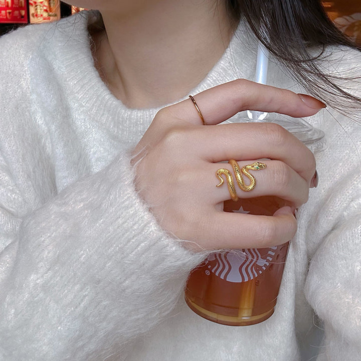 Real Gold Plated Snake-shaped Zircon Ring – Useful Gifts — 1