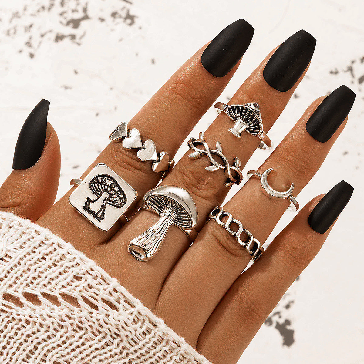 Fashion Alloy Moon Mushroom Love Ring Set – Stylish Gifts — 1