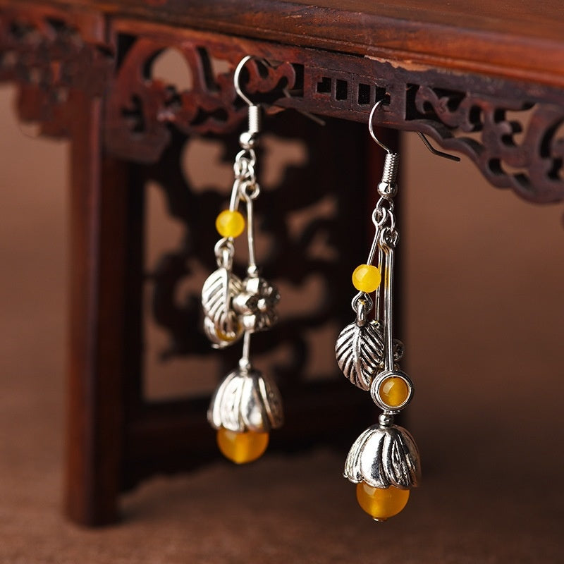 Gu Shu Qian Teng Ethnic Style Yellow Agate Earrings – Stylish Gifts — 1