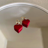Temperament Red Heart Earrings Women's Frosted Matte – Gifts for Her — 5