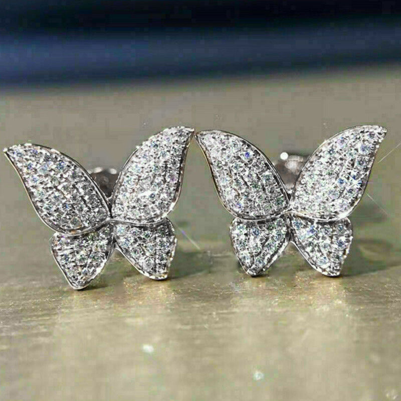 Fashionable Sweet Micro-set Zircon Butterfly Stud – Birthday Gifts — 1