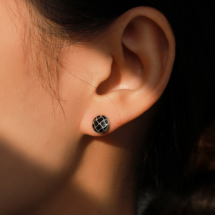 S925 Sterling Silver Round Black Dripping Stud – Stylish Gifts — 1