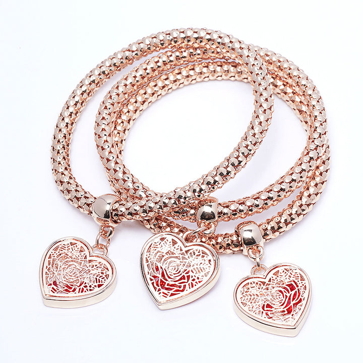 Three-color Corn Chain Rose Peach Heart Bracelet – Jewelry Gift Ideas — 1