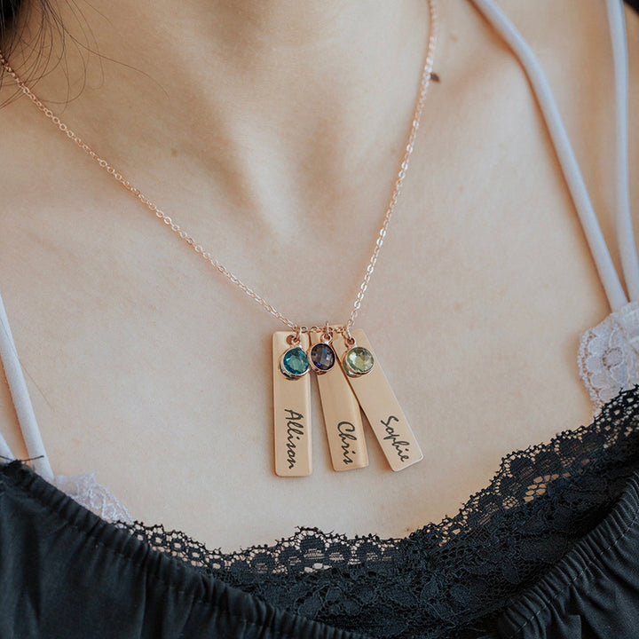 Twelve Color Birthstone Long Engraved Necklace – Jewelry Gift Ideas — 1