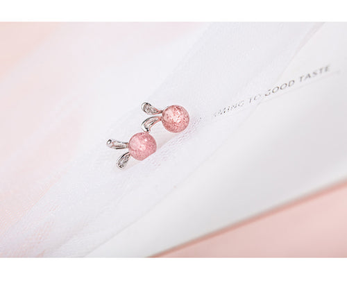 Cute Little Rabbit Strawberry Crystal Earrings – Gifts for Pet Lovers — 2