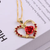 Diamond Zircon Red Rose Love Heart Pendant Short – Jewelry Gift Ideas — 1