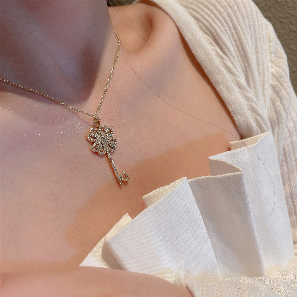 Micropaved Real Gold Plated Zircon Flower Key – Jewelry Gift Ideas — 1
