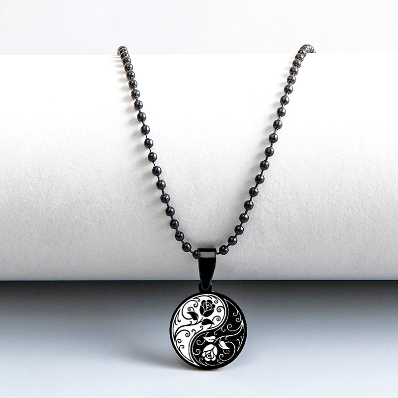 Yin Yang Rose Flower Stainless Steel Necklace – Jewelry Gift Ideas — 1