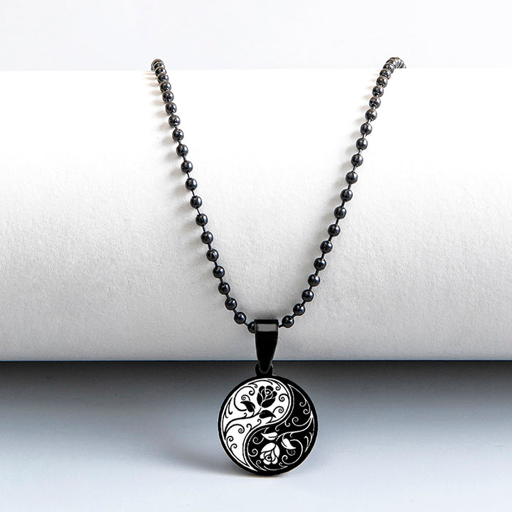 Yin Yang Rose Flower Stainless Steel Necklace – Jewelry Gift Ideas — 1