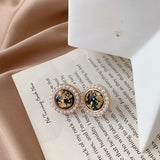 Silver Post Pearl Stud Earrings Geometric Round – Thoughtful Gifts — 5