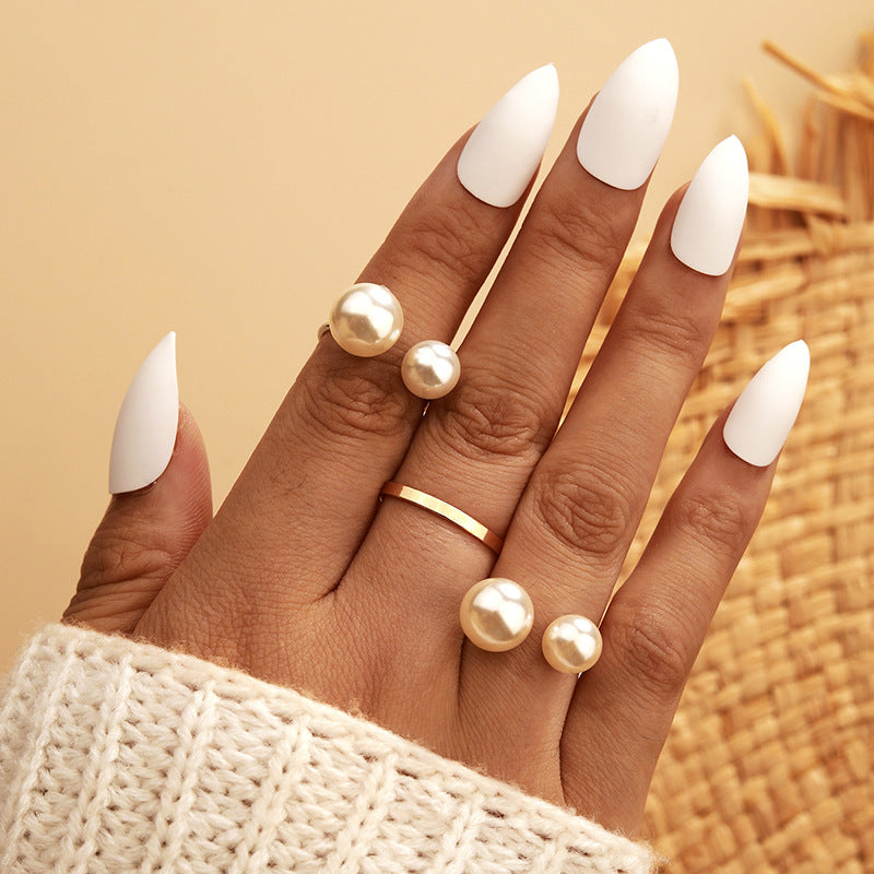 Fashion OL Pearl Ring Three Piece Set – Stylish Gifts — 1