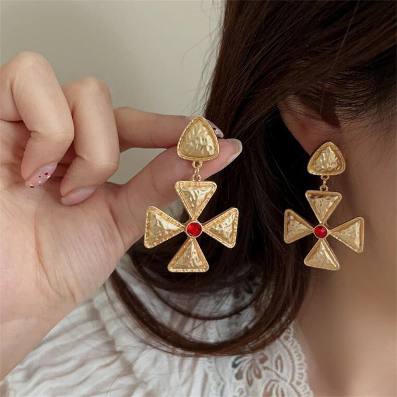 Minority Fashion Design Diamond Cross Carved Earrings – Stylish Gifts — 1