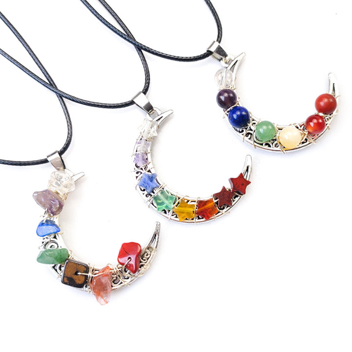 Crystal Stone Seven Chakras Moon Pentagram – Jewelry Gift Ideas — 1