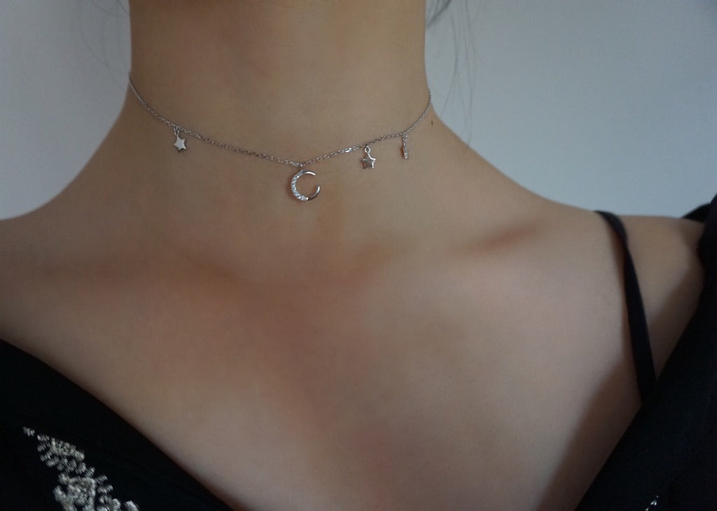 Moon star with diamond clavicle chain – Meaningful Gifts — 1