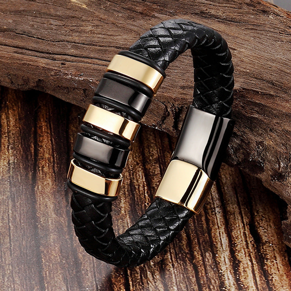 Leather Cord Bracelet Men's Stainless Steel – Jewelry Gift Ideas — 1