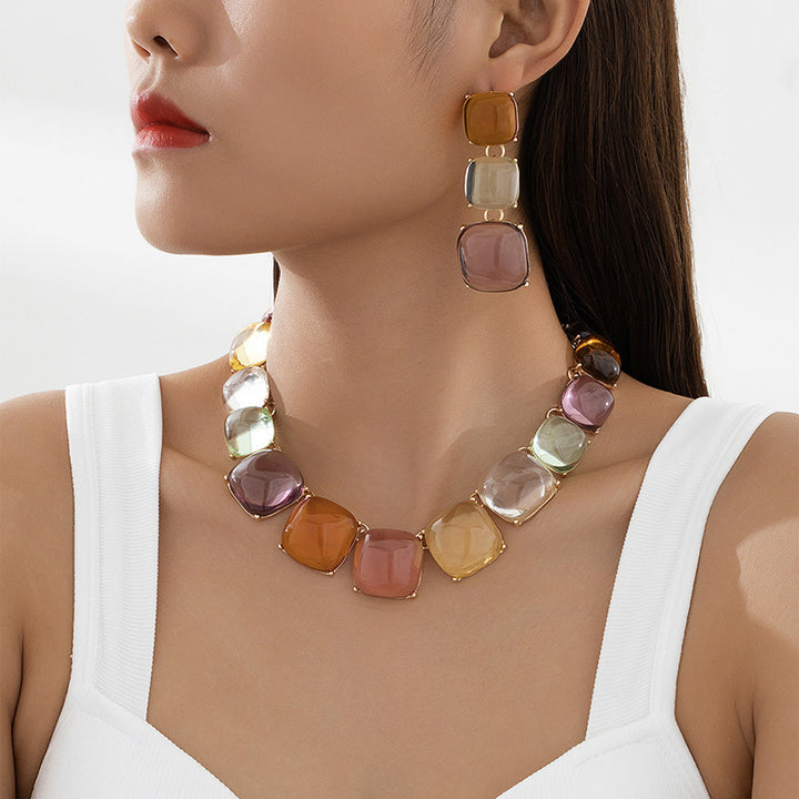 Geometric Candy Clavicle Necklace And Earrings – Jewelry Gift Ideas — 1