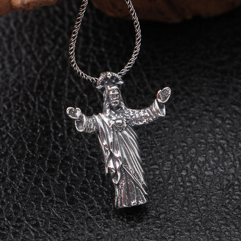 Sterling Silver Vintage Distressed Jesus Pendant – Jewelry Gift Ideas — 1