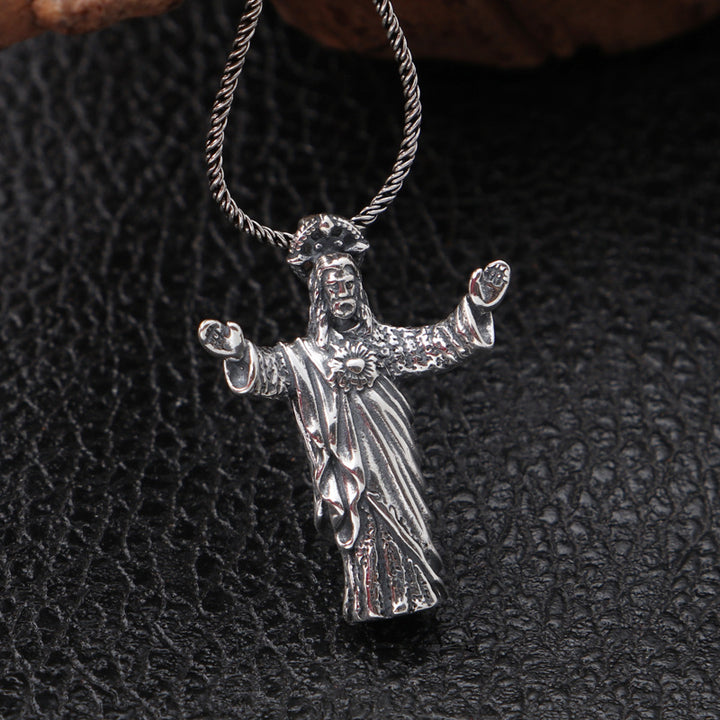 Sterling Silver Vintage Distressed Jesus Pendant – Jewelry Gift Ideas — 1