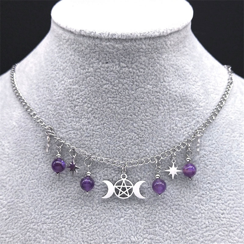 Triple Moon Goddess Five-pointed Star Necklace – Jewelry Gift Ideas — 1