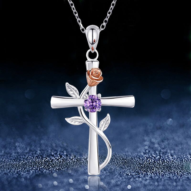 Rose Cross Necklace With Rhinestone Fashion – Jewelry Gift Ideas — 1