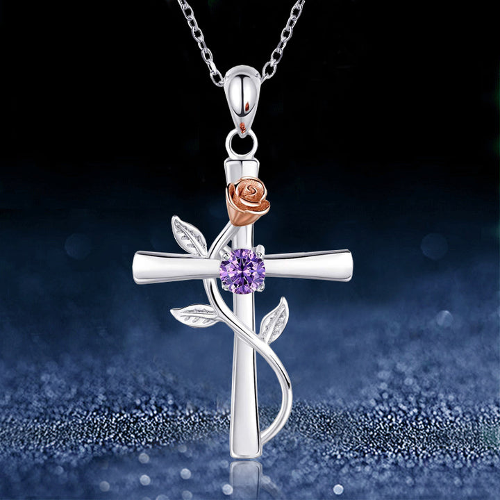 Rose Cross Necklace With Rhinestone Fashion – Jewelry Gift Ideas — 1