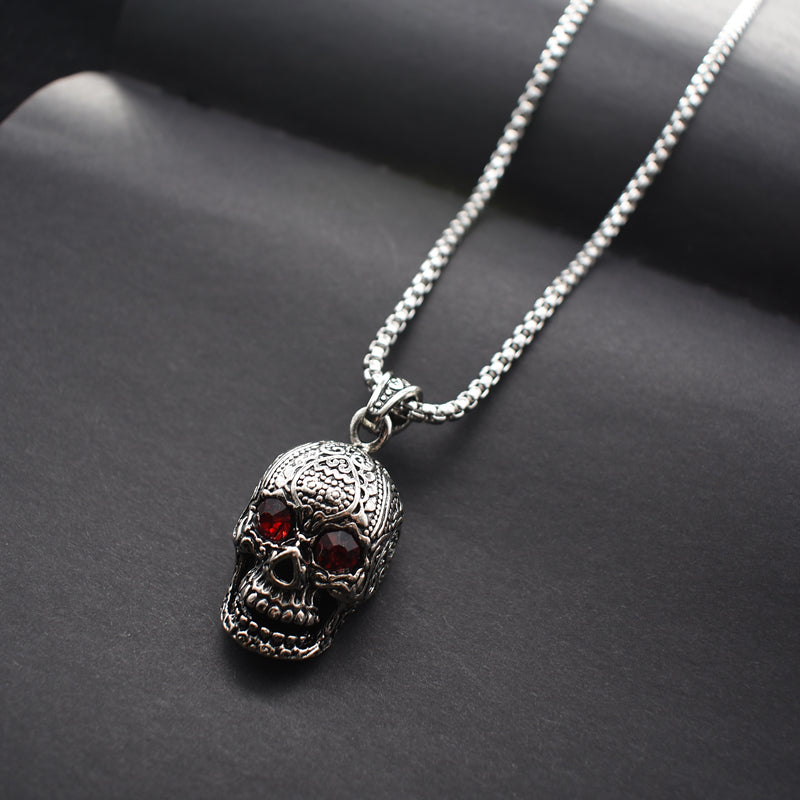 Vintage Fashion Trend Red Diamond Skull Necklace – Jewelry Gift Ideas — 1