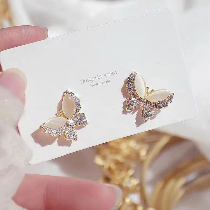 Micro Set Zircon Full Diamond Opal Butterfly Stud – Meaningful Gifts — 1