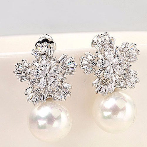 Women's Blue Snowflake Copper Zircon Earrings – Gifts for Her — 1