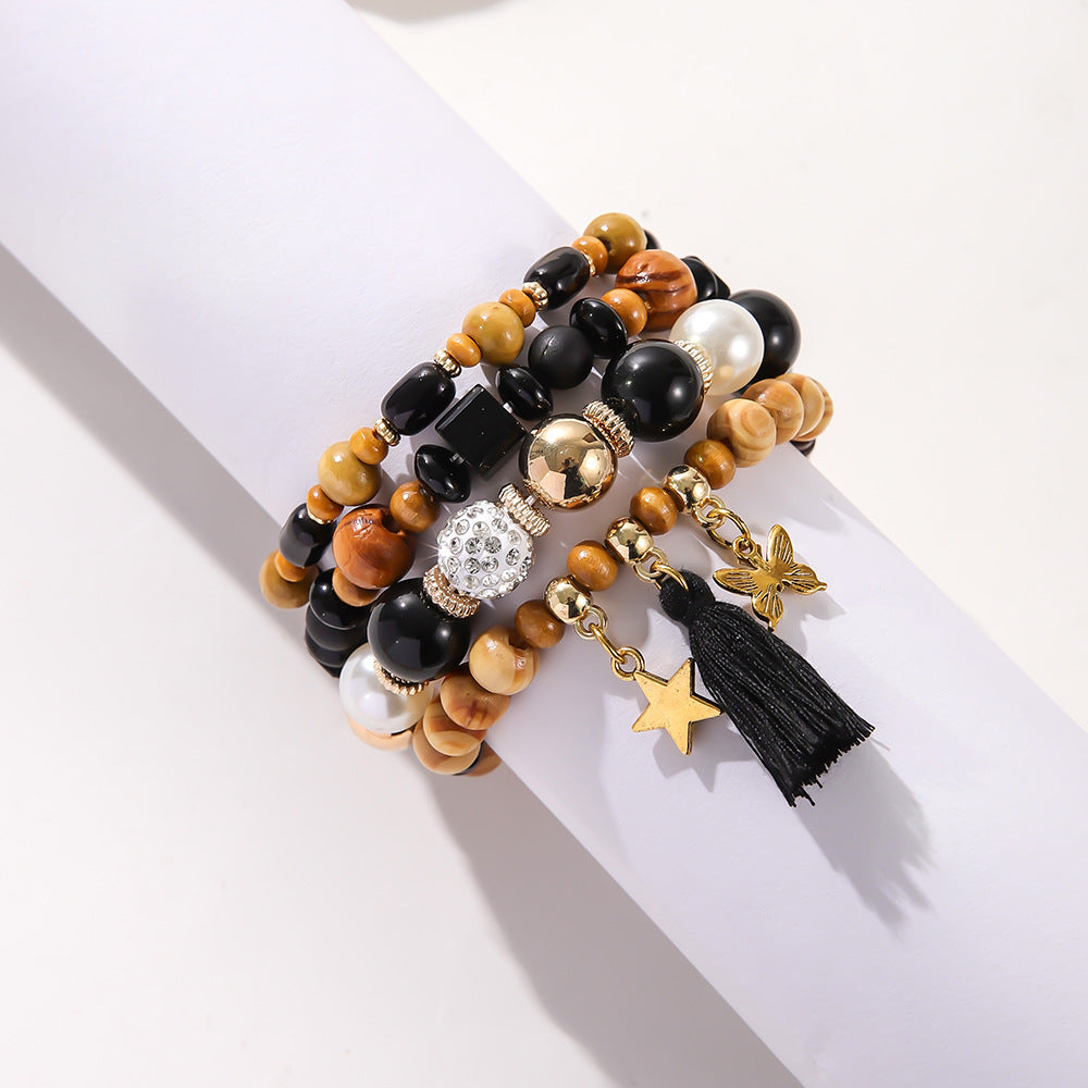 Ethnic Wooden Bead Tassel Bracelet Suit – Jewelry Gift Ideas — 1