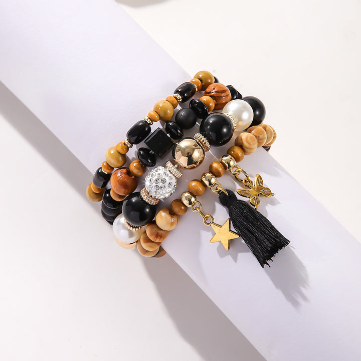 Ethnic Wooden Bead Tassel Bracelet Suit – Jewelry Gift Ideas — 1