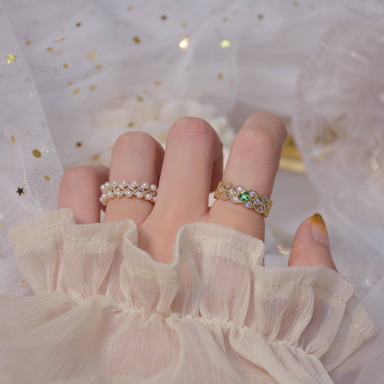Zircon Pearl Temperament Ins Simple Emerald Diamond – Gifts for Her — 1