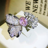 Bright Red Diamond Colored Gems Flower Ring Female – Gifts for Her — 2
