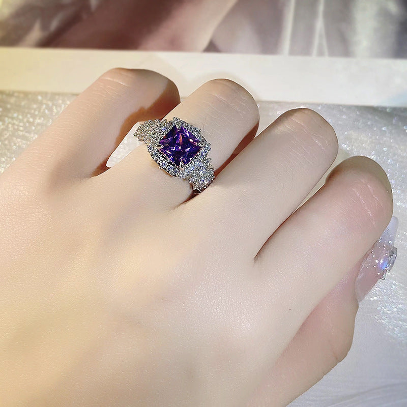 Colorful Gemstone Ring Female Super Inlaid Purple – Gifts for Her — 1