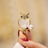 Natural Pearl Copper Zircon Owl Brooch – Jewelry Gift Ideas — 7