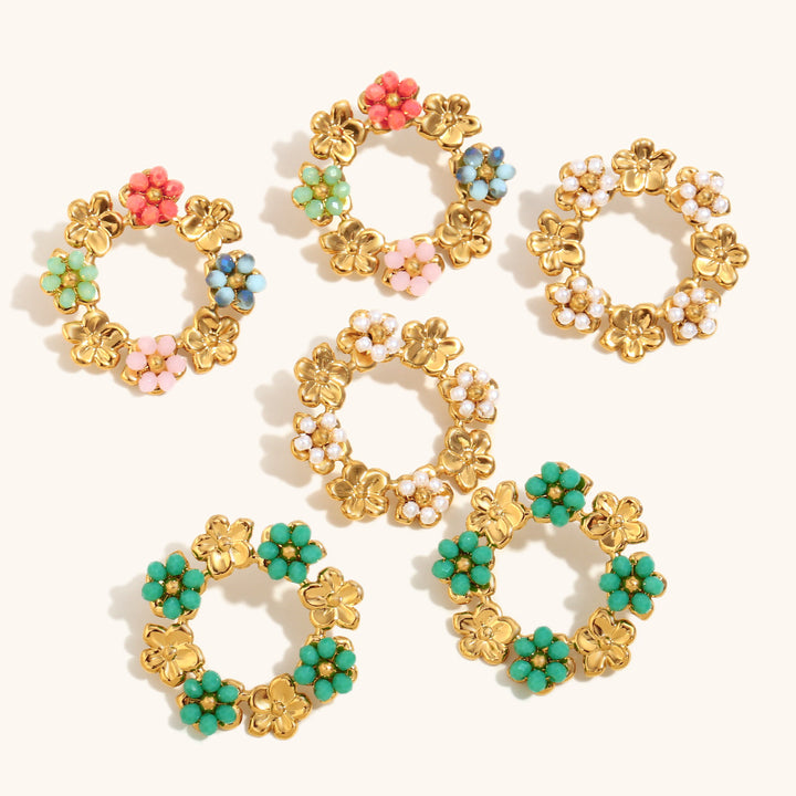 Niche Flower Ring Stud Earrings Stainless Steel – Gift Ideas — 1