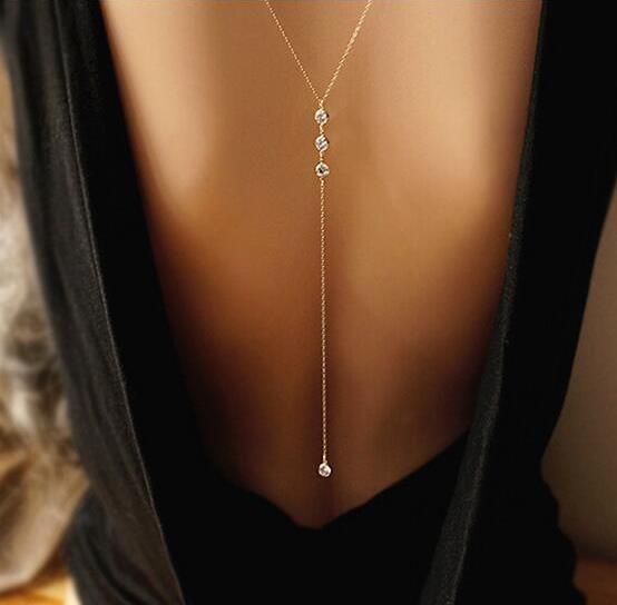 Minimal Diamond Embellished Back Chain Necklace – Jewelry Gift Ideas — 1