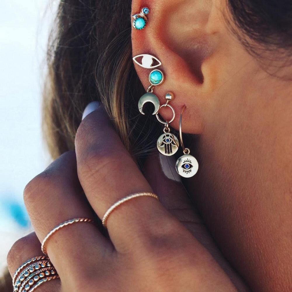 Boho Personality Palm Eyes Moon Stud Earrings – Stylish Gifts — 1