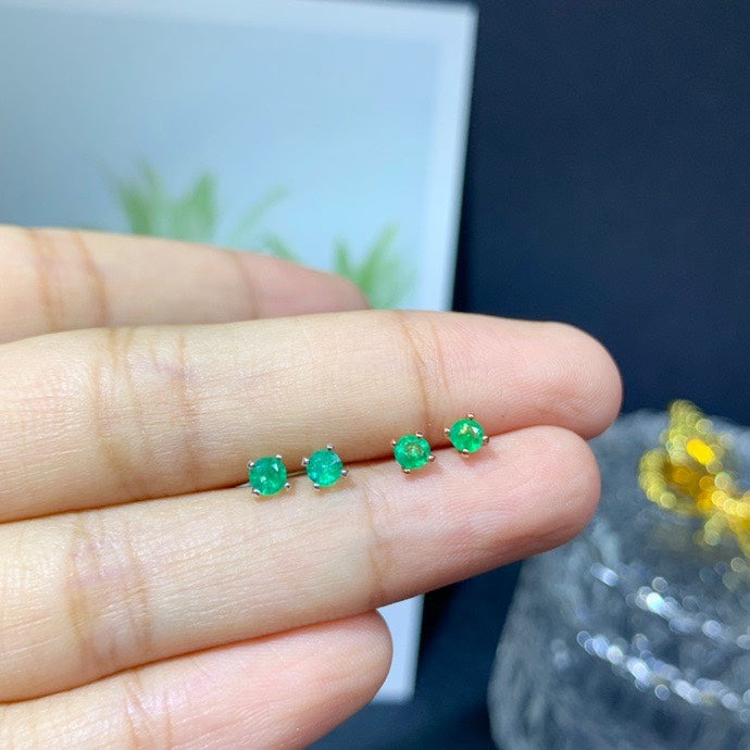 Natural Emerald Stud Earrings Stone 3MM Granny Green – Birthday Gifts — 1