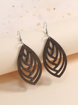 Hollow Geometry Wood Earrings Eardrop Personality – Birthday Gifts — 6