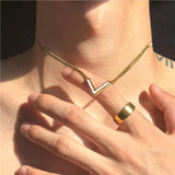 Stainless Steel Flat Snake Chain V Shape Necklace – Jewelry Gift Ideas — 11