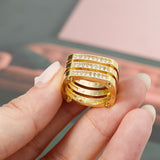 Gold Three-row Diamond Hollow Geometric Ring – Holiday Gift Ideas — 5