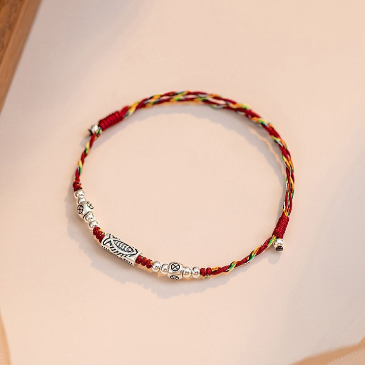 925 Silver Lucky Koi Braided Rope Red Bracelet – Jewelry Gift Ideas — 1