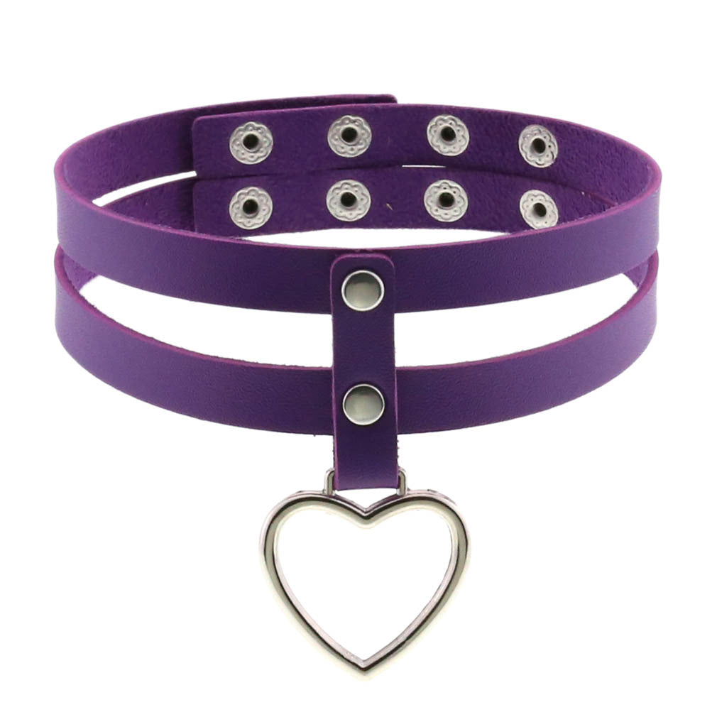 Black PU Leather Peach Heart Pendant Collar – Jewelry Gift Ideas — 1